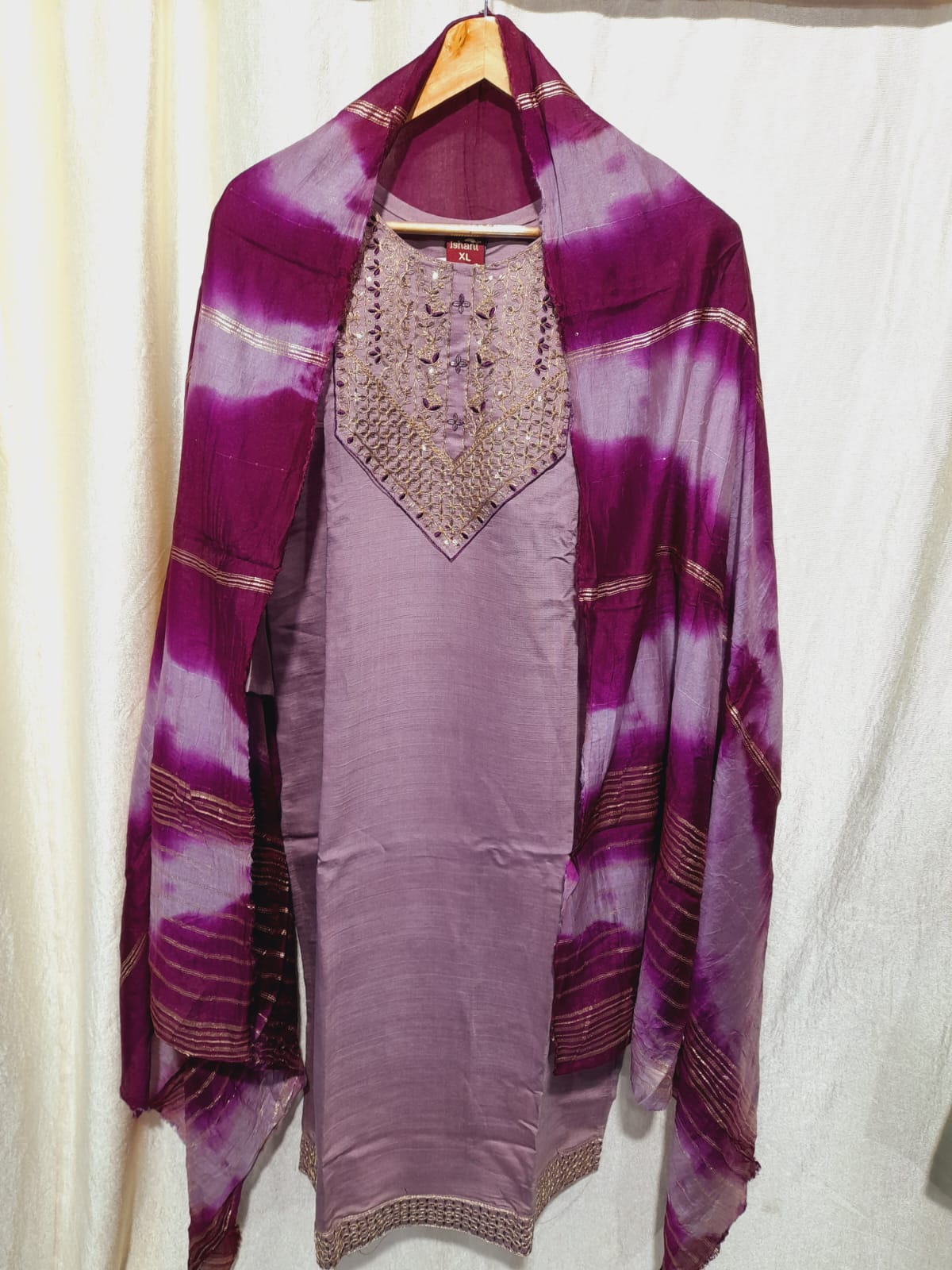 ENIGMA DRESS: Opulent Olive – Embroidered Suit with Tie-Dye Dupatta